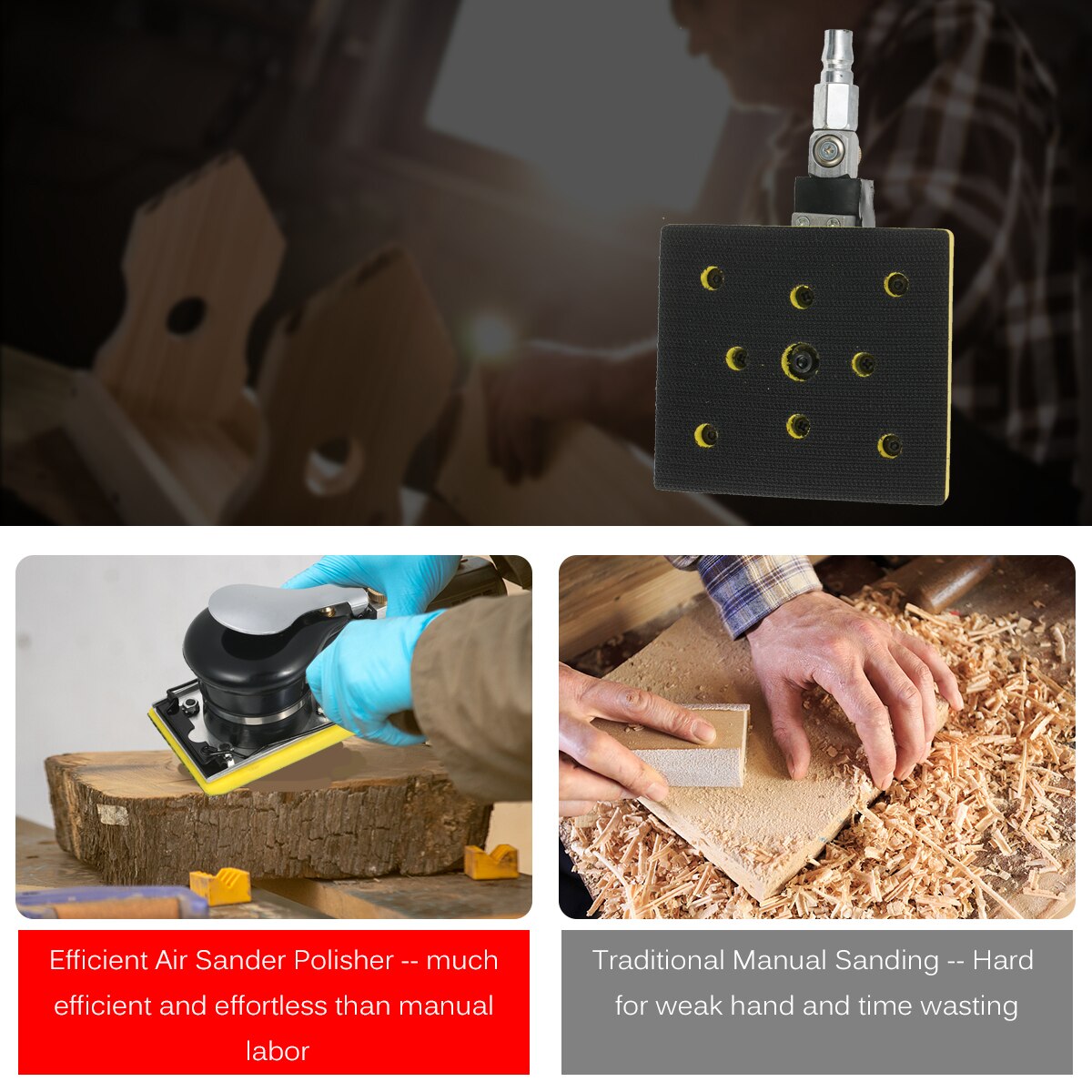 Pneumatic Random Orbit Sander Air Sander Polisher Small Triangular Palm Sander Mouse Detail Sander for Car Corner Paint