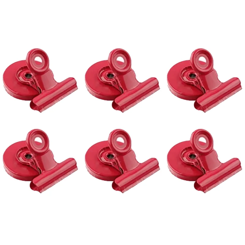 Imanes para nevera, Clips magnéticos de alta resistencia, sujetadores de papel para exhibición de lista detallada en el hogar, la oficina y la enseñanza, 6 uds.: Rojo