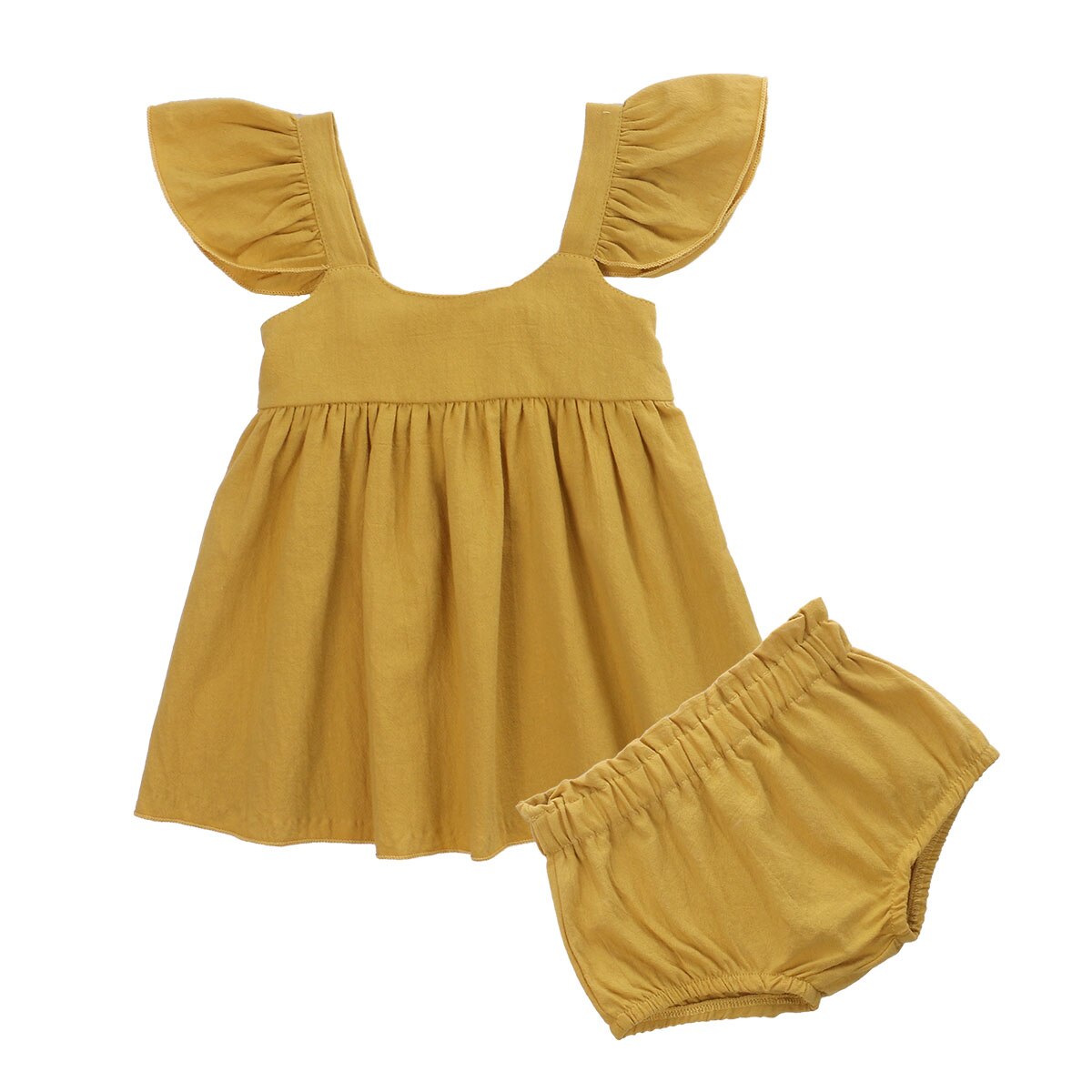 Peuter baby zomerkleding katoenen outfit ruches mouwloos gulpmouw mini-jurkje top + elastische taille shorts voor babymeisje 0-24m: C / 6-12 maanden