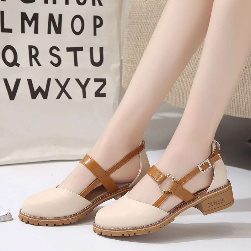 Office Lady Shoes College Girl Shoes PU Leather Mary Jane Casual Shoes Low Block Heels Slingback
