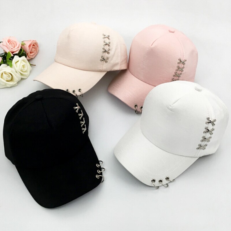 Casquette de baseball avec anneau de piercing, style punk hip-hop, en coton, pour adulte, décontractée, solide, ajustable, unisexe