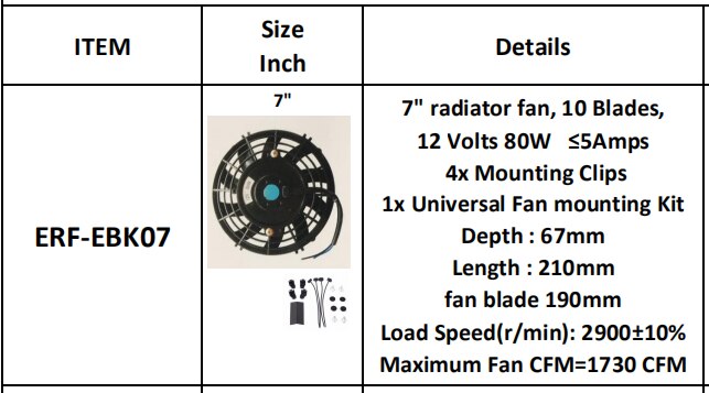 Universal 7 10 12 14 Inch 12V 80W 2100RPM Straight Black Blade Electric Cooling Radiator Fan Kit