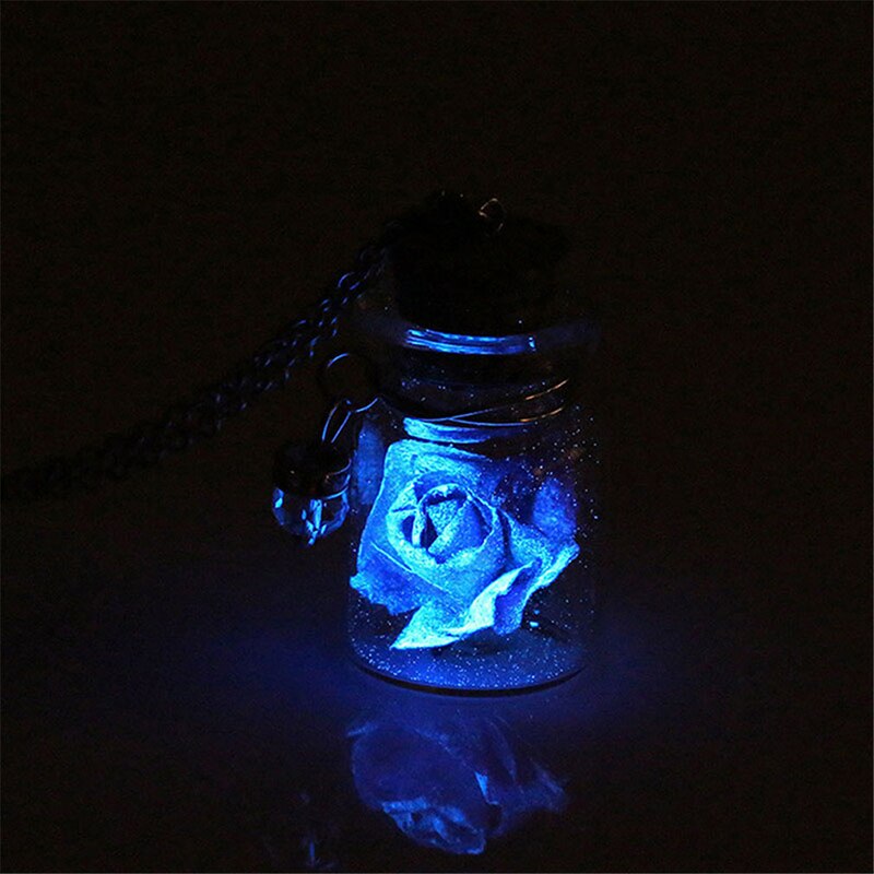 Drift Flasche Getrocknete Blume Anhänger Halskette Kreative Luminous Rose Kristall Glas Fläschchen Anhänger Halskette