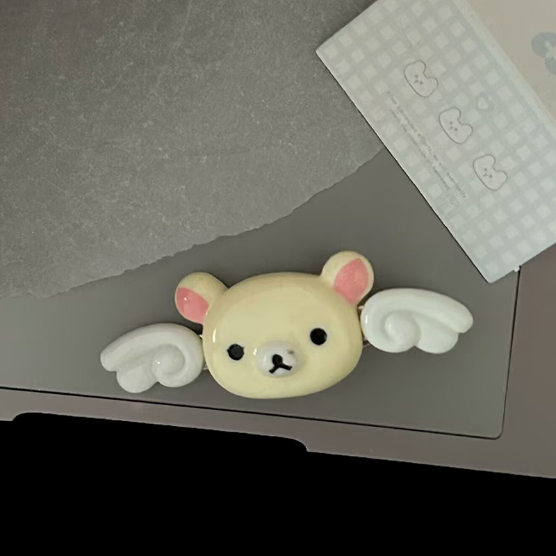 Pinza para el pelo de Ángel Kawaii Rilakkuma, flequillo de osito alado de dibujos animados, Clip LATERAL, horquillas para niña, accesorios para el cabello para estudiante,: YELLOW