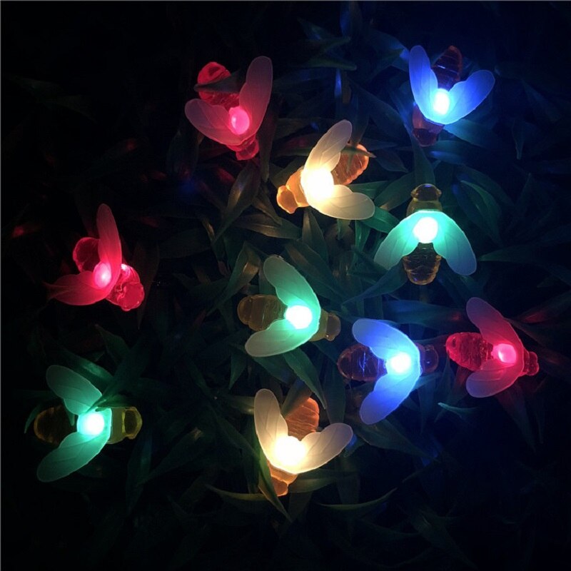 Waterproof Outdoor Cute Honey Bee LED Fairy String Lights Solar bee light Christmas Garland Lights for Garden Fence Patio: Colorful / 7M 50LEDs
