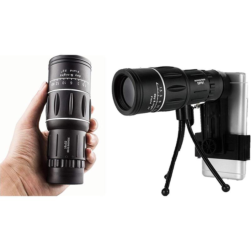 16x52 telescopio monoculare ottica esterna cannocchiali da campeggio telescopici con bussola Clip per telefono treppiede attrezzatura da caccia di sopravvivenza