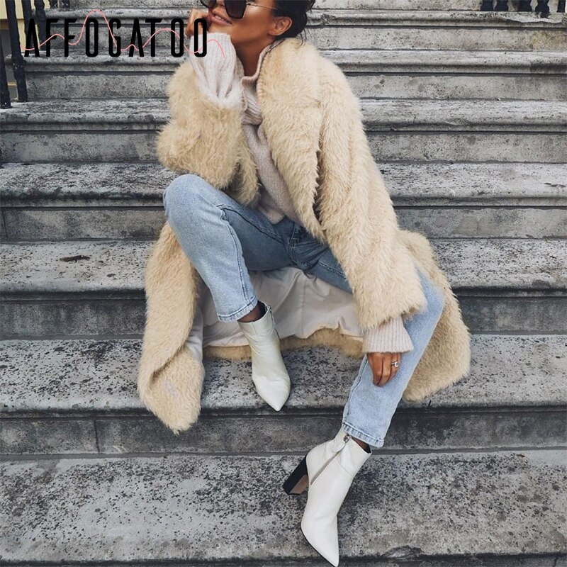 Affogatoo Streetwear grande taille doux fausse fourrure manteau femmes décontracté automne hiver femme pardessus en vrac dames long manteau