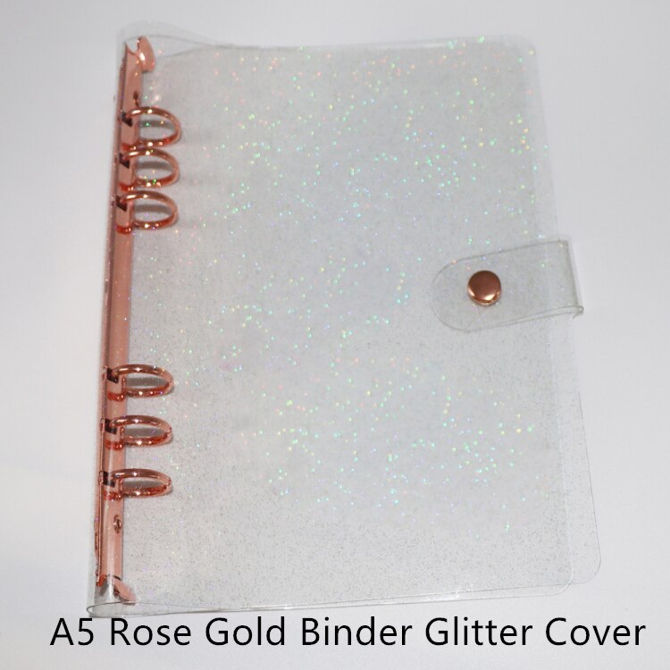 A5 A6 Glitter Binder Cover Soft Clear PVC Notebook Rose Gold Round Ring Protector with Snap Closure DIY Journal Planner Cover: A5 Glitter Rose Gold