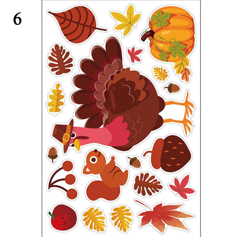 Cartoon Autumn Maple Leaf Window Wall Stickers Thanksgiving Bedroom Fall Leaf Turkey Fruit Wall Sticker Wall Decal Art: 6