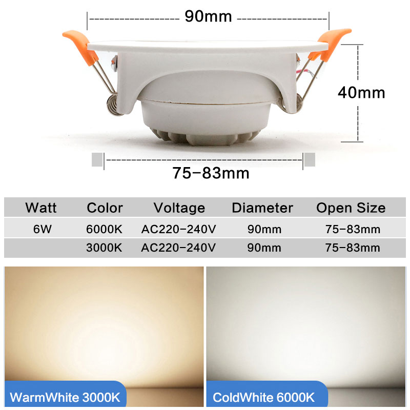 Led-alasvalo cob kattokohdevalaisin 6w 220v 230v säädettävä kulma katto upotettavat valaisimet sisävalaistus