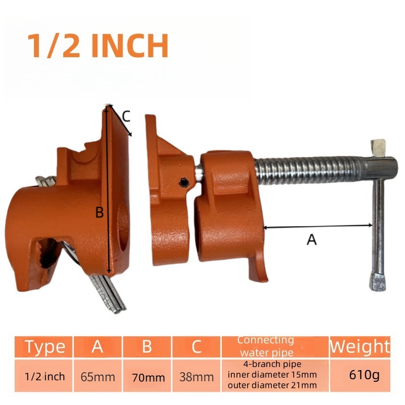 1/2" 3/4" Rohrschelle zum Kleben von Holz, Schnellspanner, Rohrschelle aus Gusseisen für Holzbearbeitung/Heimwerker/Heimwerker/Heimwerkerprojekte