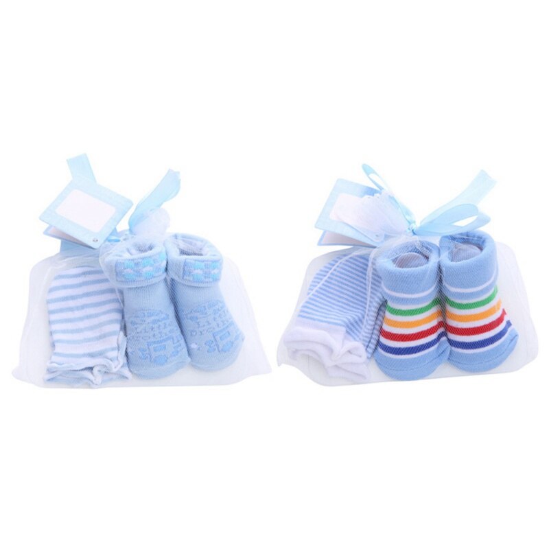 Casual Newborn Baby Boy Cute Bibs Gloves Set Baby Striped Polka Dot Non-Slip Cotton Mid Stockings And Gloves Set