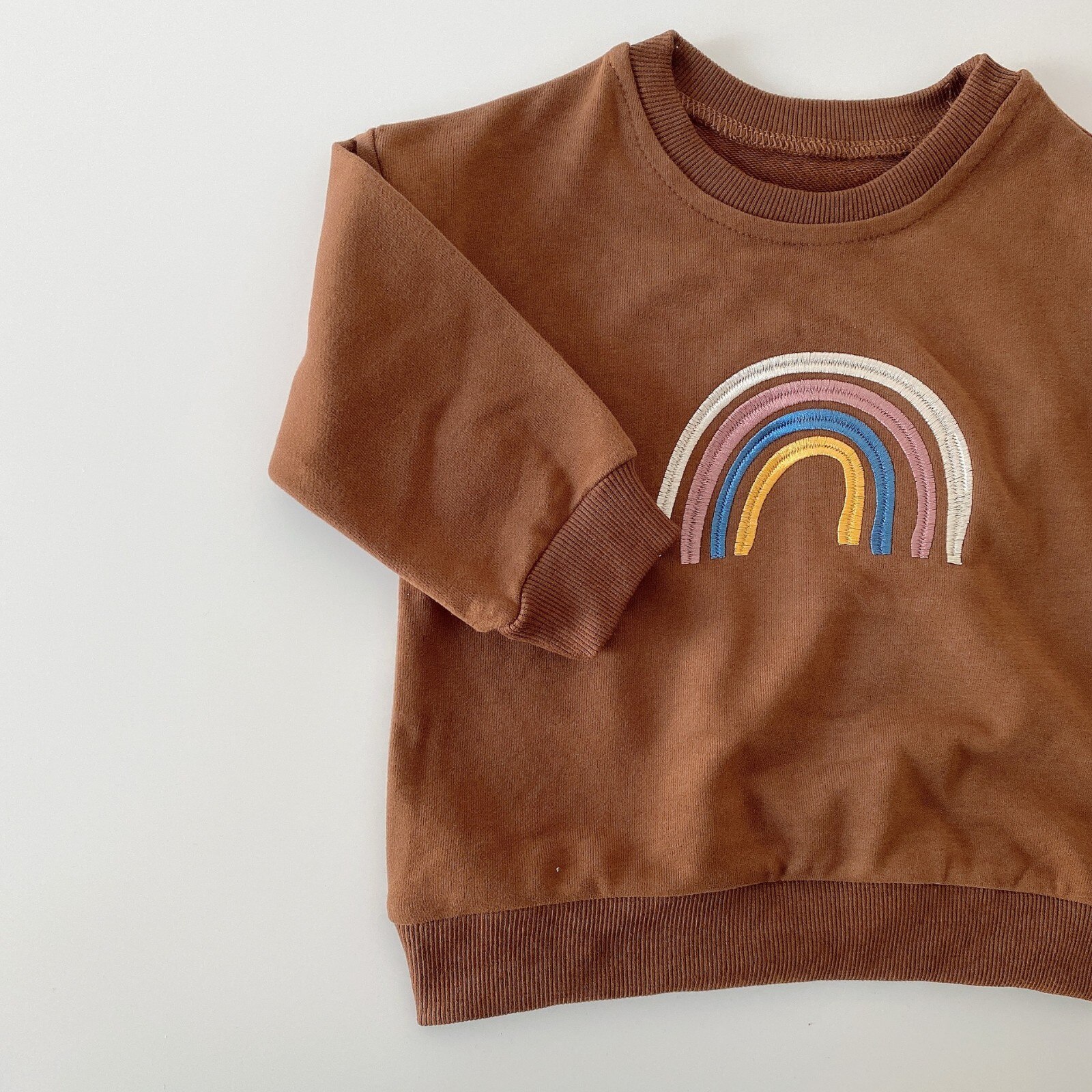 Efterår baby piger broderi regnbue sweatshirts langærmede toppe børn småbørn drenge pullover sweatshirt regnbue t-shirt tøj