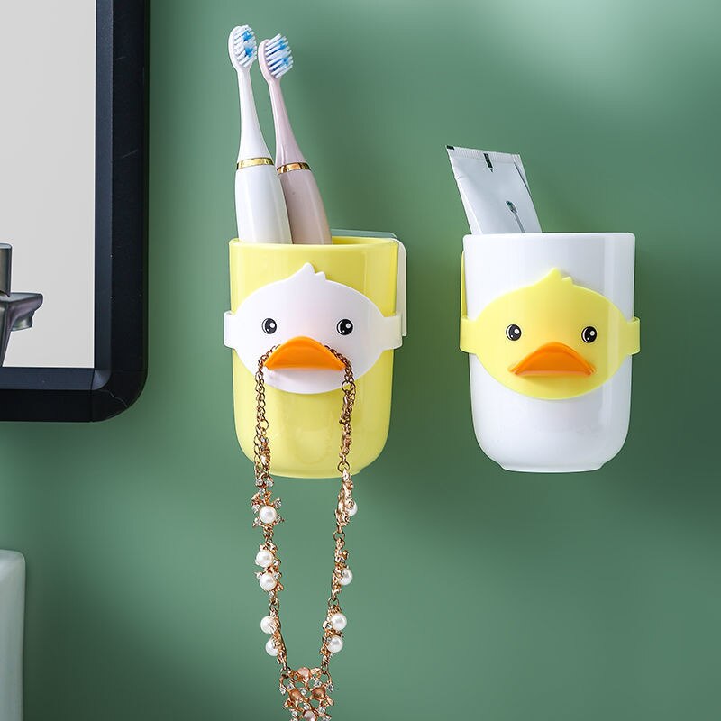 Porte-brosse à dents pour enfants, joli porte-brosse à dents , ensemble de lavage mural Non perforé, tasse de lavage dentaire