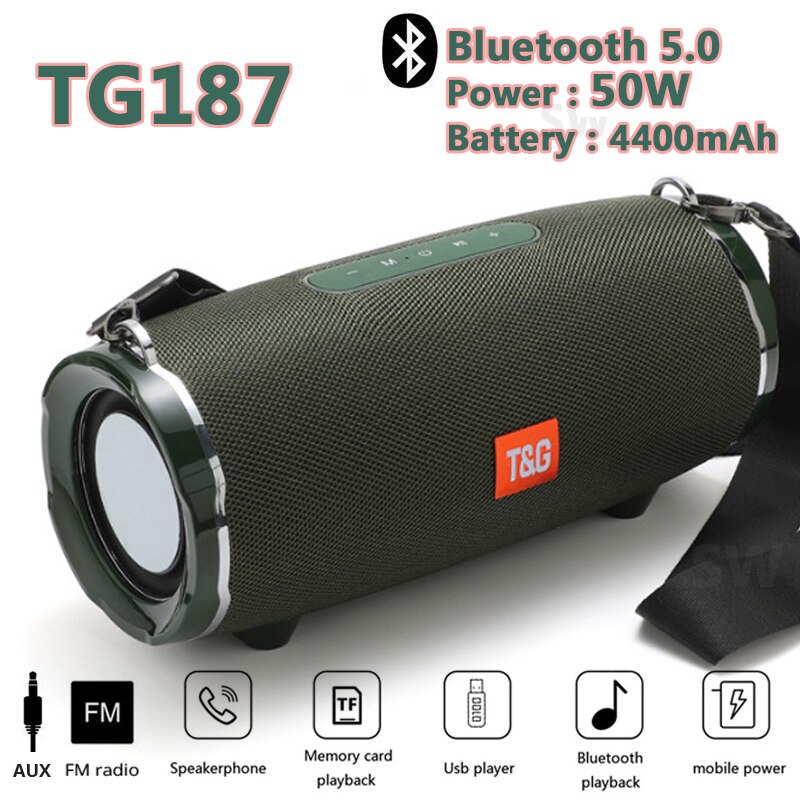 50w højeffekt bærbare bluetooth højttalere udendørs trådløs søjle subwoofer 3d stereo musik center boombox 4400 mah tf pk  tg118