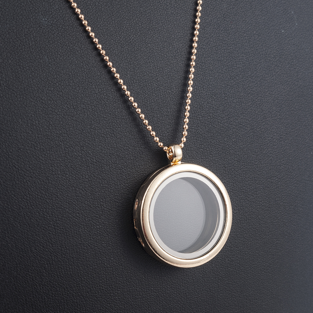 3cm Round Living Memory For Floating Charm Glass Locket Pendant Necklace For Women Accessories Rose Gold Color Chain