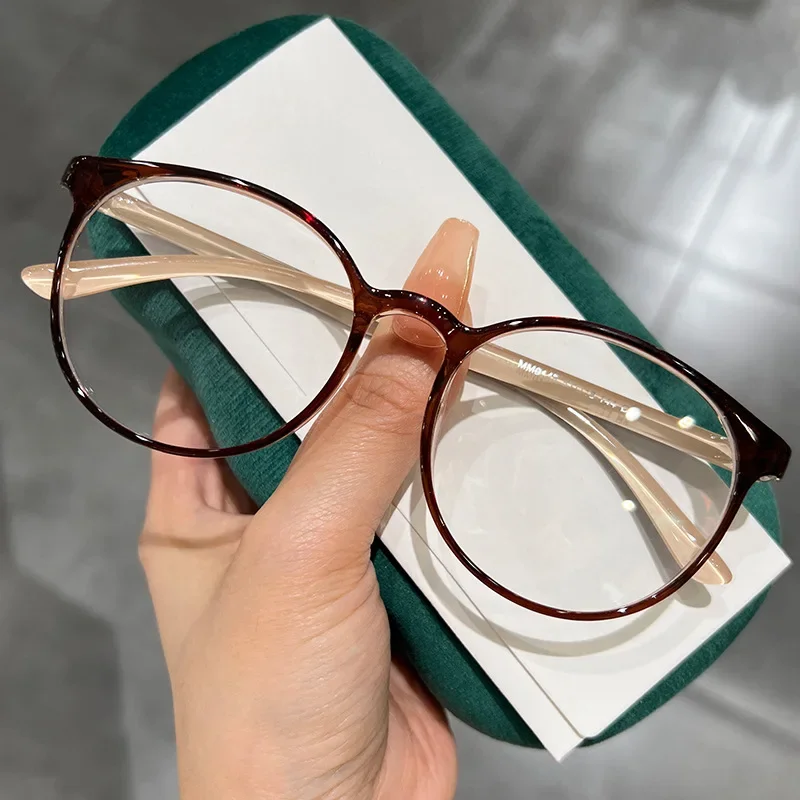 Unisex Round Myopia Glasses Ultralight Men Women Short-sighted Eyewear Blue Light Minus Diopter Eyeglasses Retro HD Lens Glasses: Red / +75