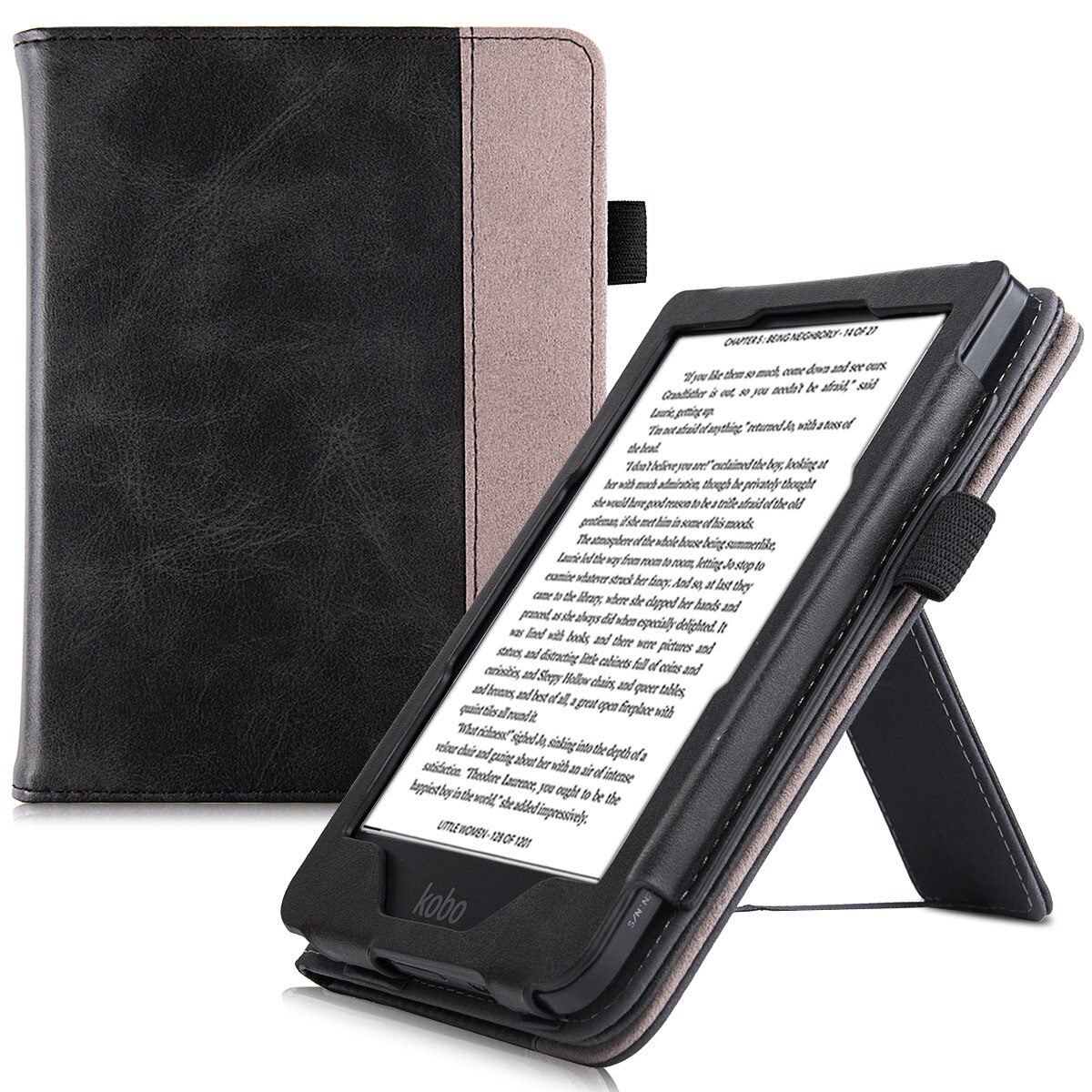 Stand Case for Kobo Clara HD eReader - PU Leather Protective Cover with Hand Strap/Magnetic Closure and Auto Sleep/Wake: Rock Black
