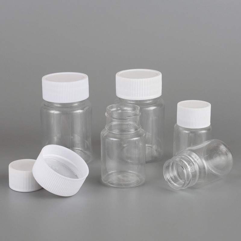 20Pcs 15ml 20ml 30ml 50ml Transparent Plastic PET Refillable Seal Bottles Vials Reagent store Container Plastic Screw cap