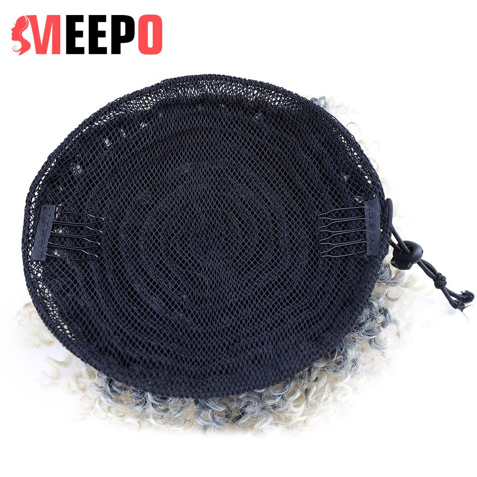 T1B/613 Synthetic Short Curly Drawstring Ponytail High Puff Natural Afro Puff with Bangs Heat Resistant Clip In Hair