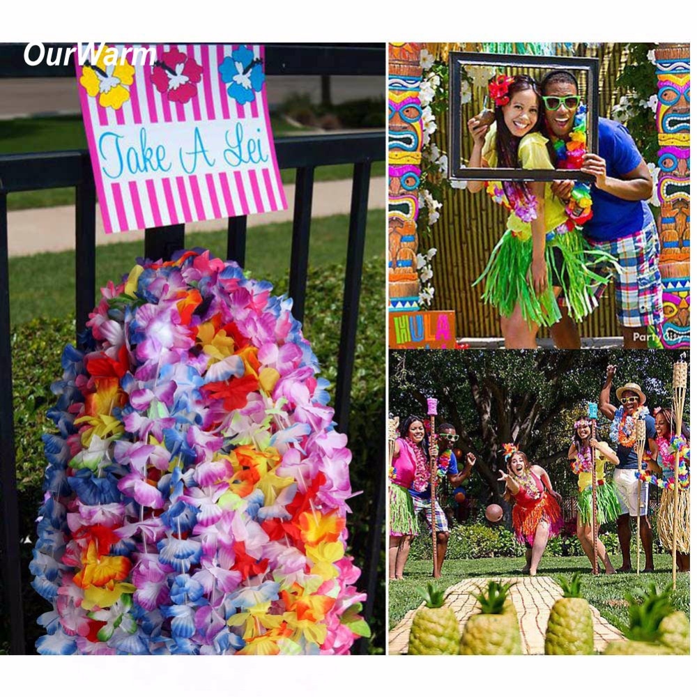 Ourwarm 12 stk kunstig blomst lei hawaiiansk halskæde krans blomst hula guirlande hawaiisk bryllupsfest dekoration