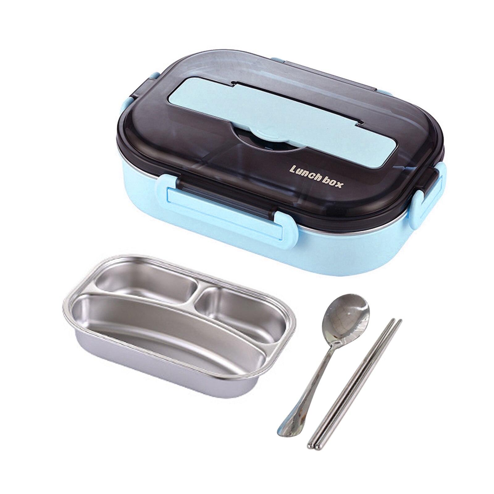 Household Stainless Steel Lunch Box Portable Leakproof Insulation Bento Box Kitchen Food Storage Box Dishware for School Office: Blue 3 Grid