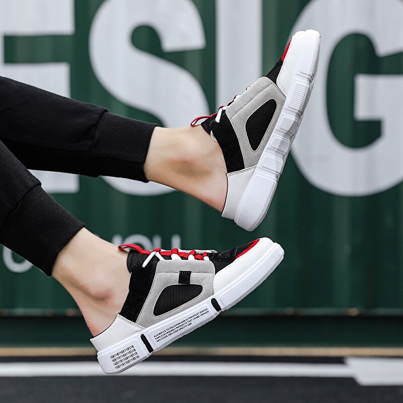 Heren casual schoenen schoenen schokbestendig vetersluiting ademend heren sneakers hoogte verhogen ademend casual mesh half drag