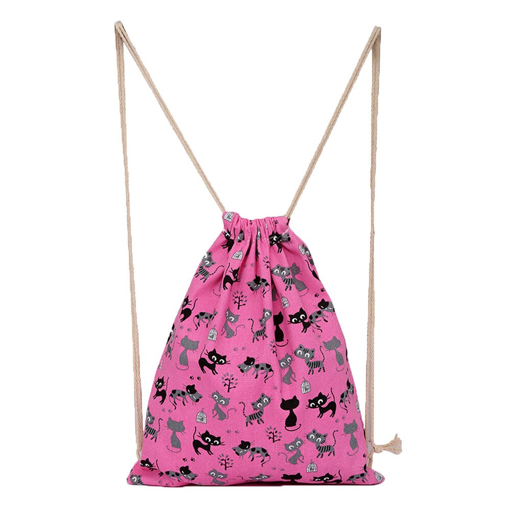 Canvas Drawstring Backpack Beach Travel Outdoor Backpack Pouch Bag Teenagers Women ##: Hot pink 