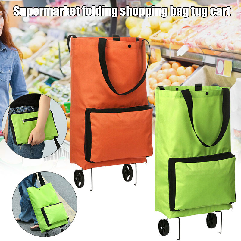 Portable Wheeled Bag High Capacity Supermarket Folding Shopping Bag Trolley Cart Handle Bag Casual Tote Bag Bolsos Sac A Main