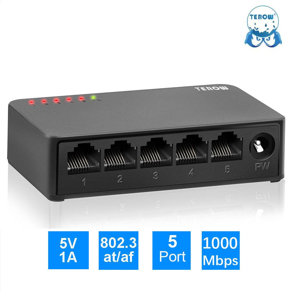 Switch Gigabit a 5 porte e 8 porte TEROW, switch di rete Ethernet 10/100/1000 Mbps con 802.3at/af, design silenzioso plug-and-play compatto