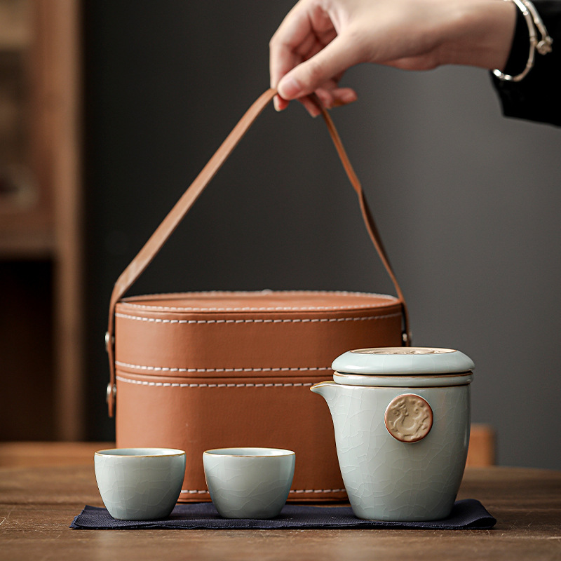 Resetservis en kanna tre koppar expresskopp keramisk tekopp utomhus tedricksutrustning bärbar väska
