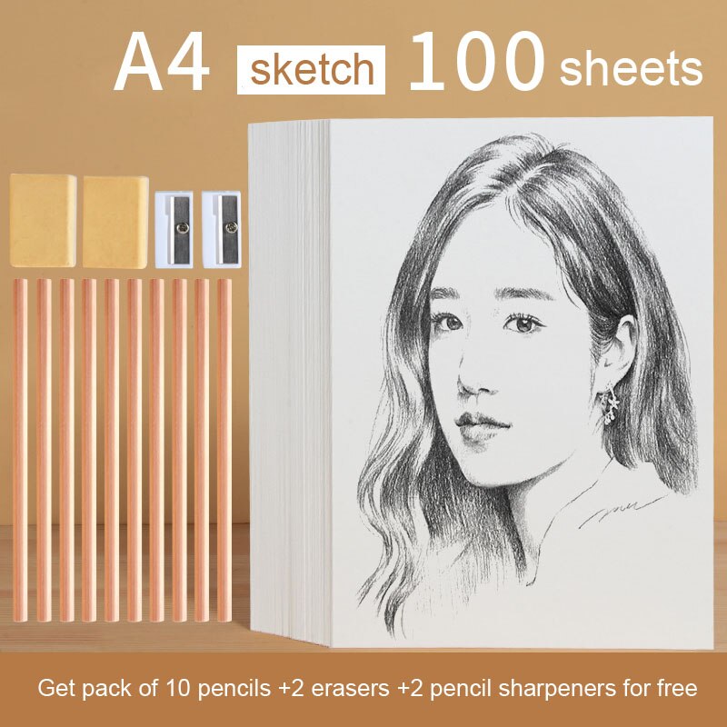 Papel de dibujo artístico grueso para niños, 100 piezas, 4K, solo para pintar acuarela, 8ka4, boceto, 16K, grafiti: A4 100 sheets