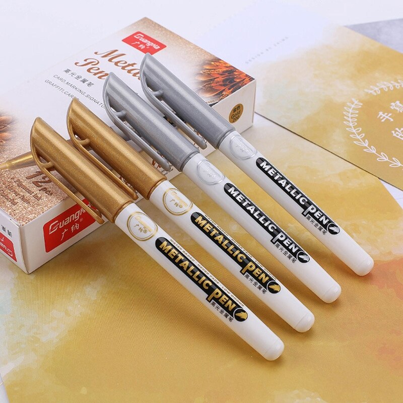 6Pc Gold Silver Epoxy Resin Drawing Pen Gold Leafing Point Pen Marker Acrylic Paint Highlights Metallic Permanent Marker