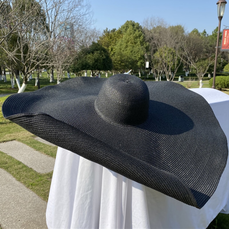 Ht3183 extra stor stor bred brättad hatt dam sommar solhatt kupol packbar solid stråhatt strandhatt kvinnlig solskydd dam floppy hatt