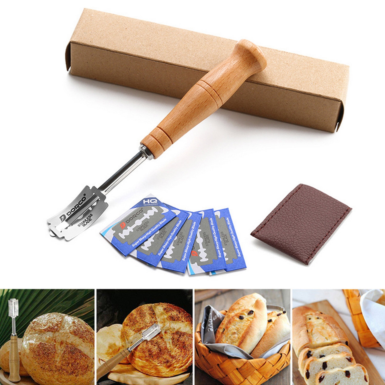 Brood Cutter Deeg Brood Scoren Lame Toast Mes Scheermes Tool Met 5 Verwisselbare Bladen Beschermhoes Voor Professionele Keuken