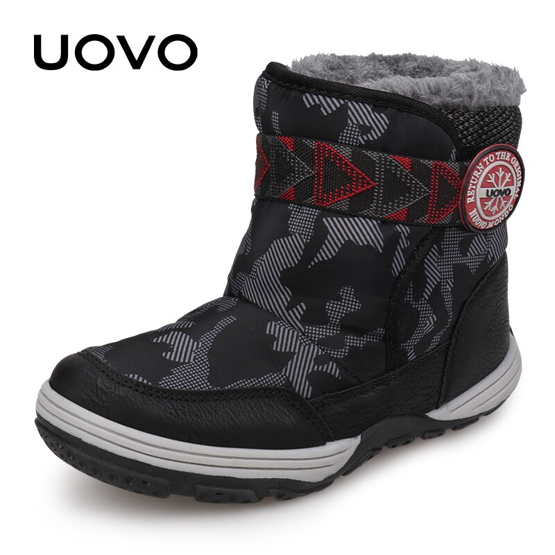 Uvo – bottes d&#39;hiver pour enfants, chaussures chaudes de neige à la en peluche pour garçons et filles, taille #28-36,: Black / 3.5