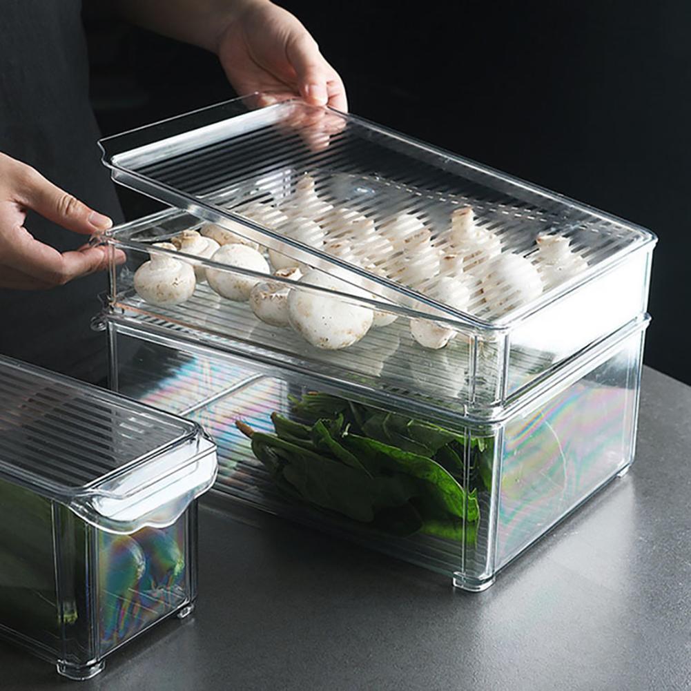 2PCS Acrylic Food Storage Case With Lid Transparent Seal Dumplings Food Freshness Kitchen Refrigerator Storage Box Container