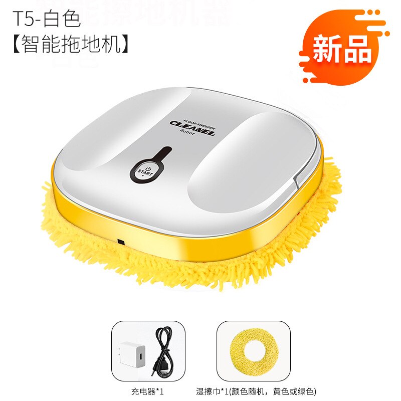 Robot de balayage automatique à sec et humide pour la maison, 1500mAh, serpillière électrique, lavage de sol, serpillière rotative autonettoyante: T5 white
