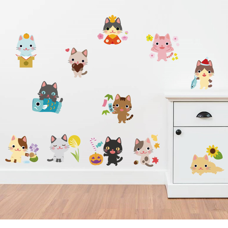1 Set Funny Cat Combination Wall Stickers Decorative Kitten Switch Stickers DIY Art Decals For Kids Room Wallpaper Bedroom Decor