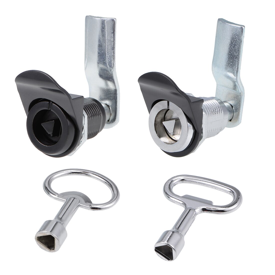 uxcell 1/2/4pcs Triangle Cam Lock 22mm Cylinder Dia. 49mm Long Cam Keyed Alike Silver Tone/Black Zinc Alloy Chrome Plated