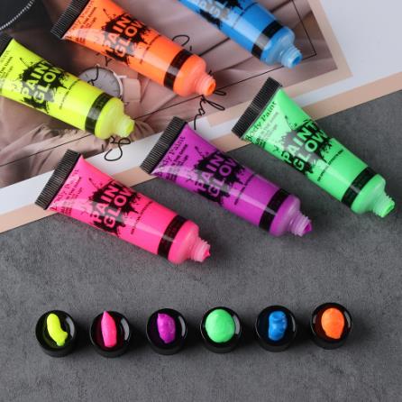 Pintura de arte corporal UV que brilla en la oscuridad, neón, 6 colores, 19ml, pintura fluorescente facial, maquillaje de Halloween, Navidad