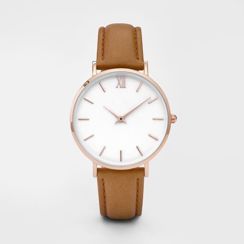Simple Women Watch Roman Scale Rose Gold Round Dial Women's Watches Belt Female Clock Wrist Watch Relogio Feminino saati: Brown