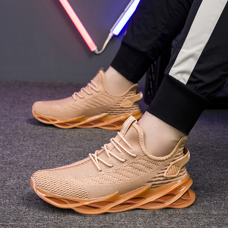 Men Casual Shoes Man Lace-Up Comfort Sneakers Outdoor Fashion Lightweight Flying Woven Breathable Blade Shoes Zapatillas Hombre: Khaki / 41