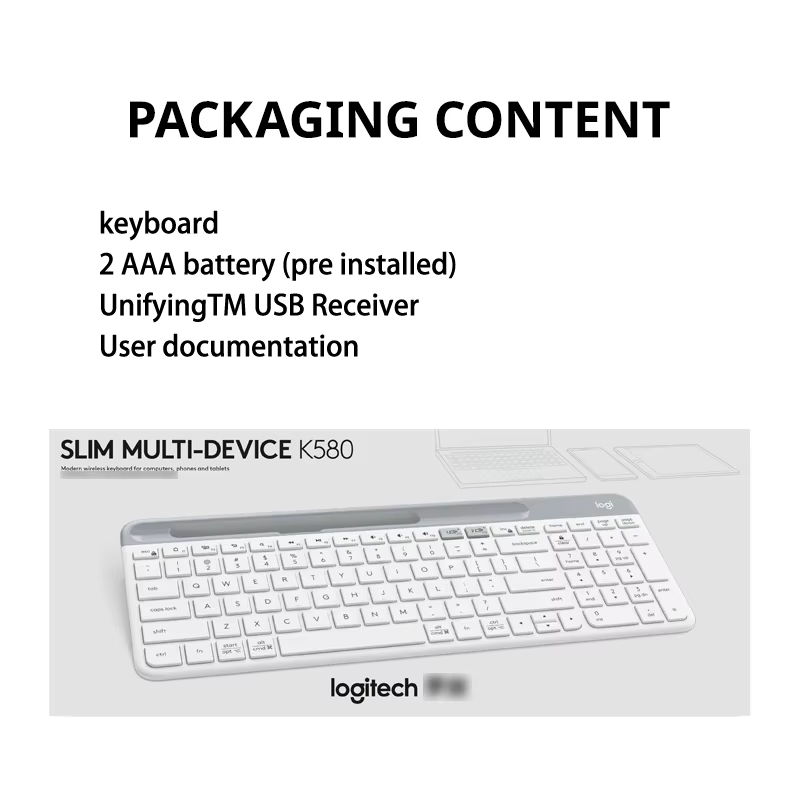Logitech K580 Draadloos toetsenbord Draagbaar dun licht Kantoortoetsenbord voor meerdere apparaten voor pc Tablet Laptop Ipad Kantoorcomputer