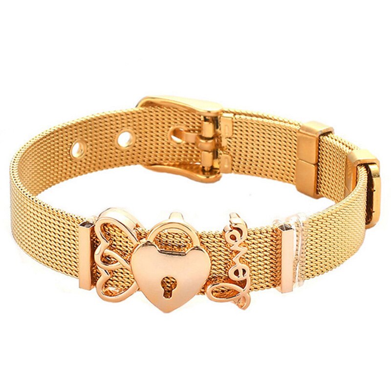 Mesh Bracelets Slide Crystal Love Heart Charms Fine Bracelet Stainless Steel Bracelet for Woman Valentine's Day Jewelry: ST008