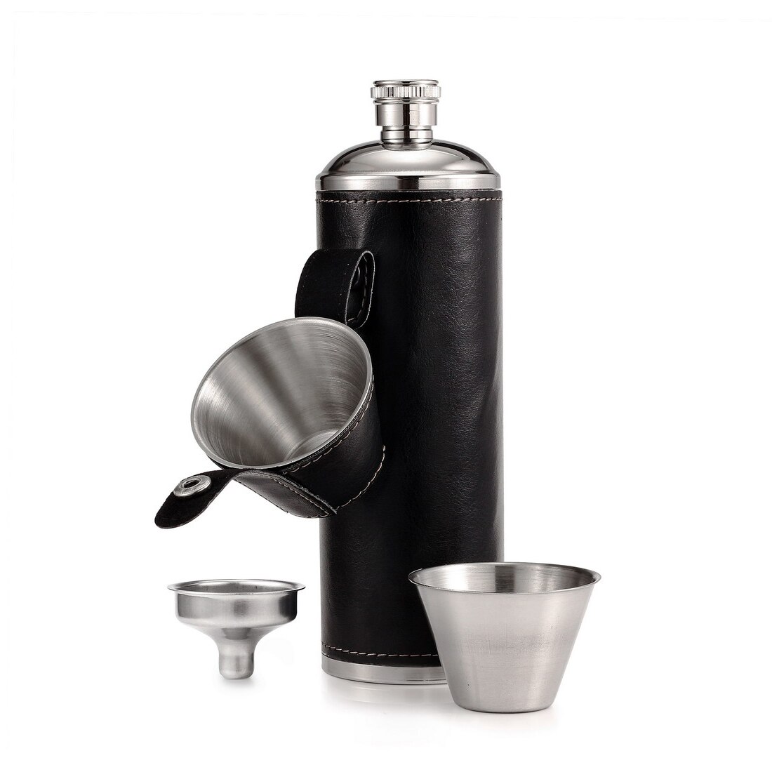 GENNISSY-flacon de poche 8 OZ avec entonnoir gratuit + 2 tasses en acier inoxydable avec couvercle recouvert de cuir et flacon étanche de 100%: Default Title