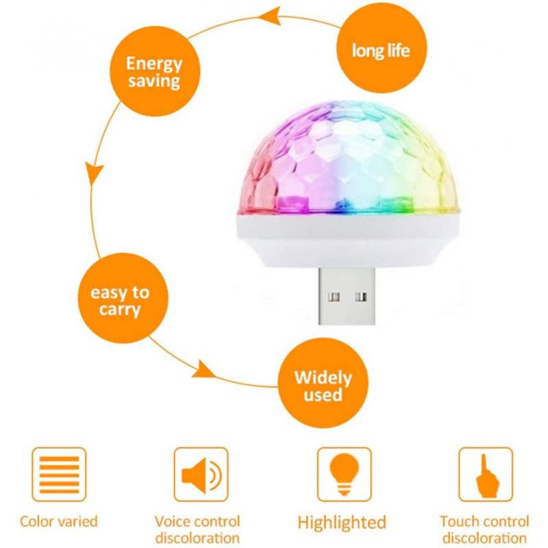 USB Mini Disco Light, Disco Ball Light, LED Car USB Ambient Light, Suitable for Christmas/Halloween/Home Interior, Etc.