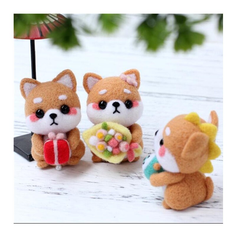 Cute firewood dog Wool Felt wool needlepoint kit wool felt needle felting decoration craft needlecraft
