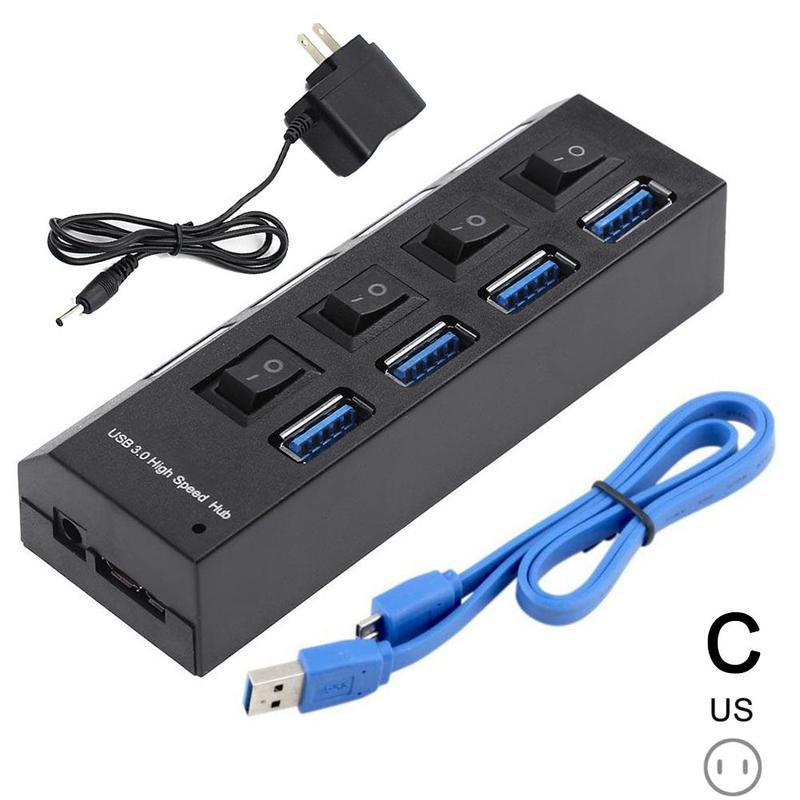 Usb 3.0 Hub 4 Port Usb Splitter Met Schakelaar 3 Meerdere Expander Gebruik Power Adapter 2.0 USB3 Hub Voor Pc: C