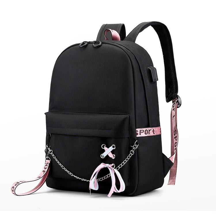 Backpack Black Ribbon Laptop Women Backpack Schoolbags For Teenage Girls Kids Bagpack Schoolbags For Children: Black Style 2